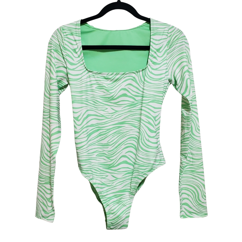 Billabong Green and White Zebra Print One Piece Swimsuit